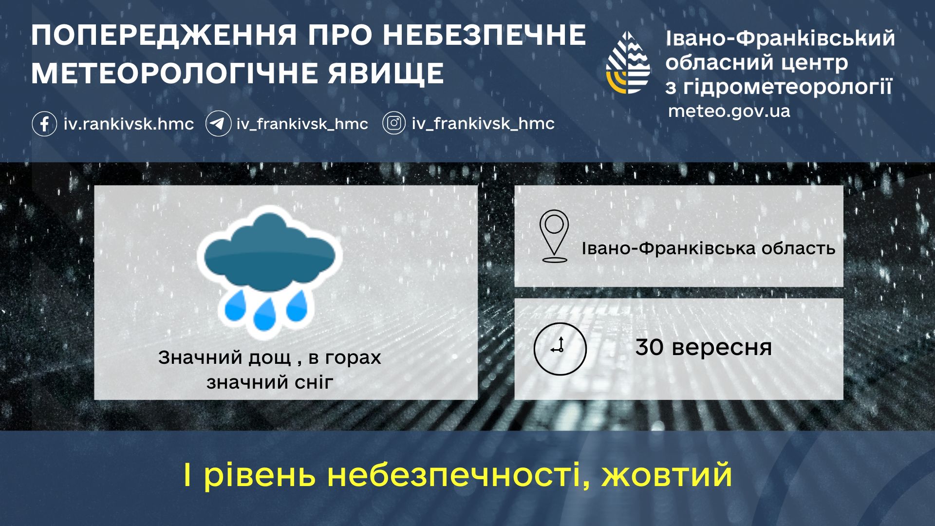 Штормове попередження на Прикарпатті: очікується значний дощ, у горах — сніг
