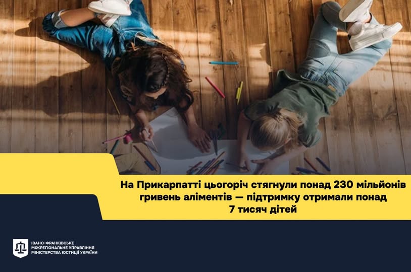На Прикарпатті цьогоріч стягнули понад 230 мільйонів гривень аліментів — підтримку отримали понад 7 тисяч дітей
