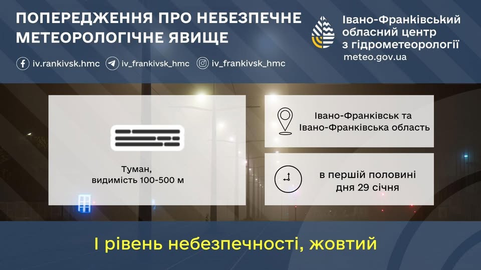 На Прикарпатті оголошено штормове попередження через туман